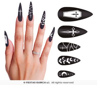 12 FAUX ONGLES MOTIF VAMPIRE AVEC COLLES
