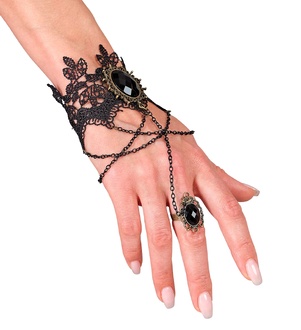 BRACELET EN DENTELLE AVEC BAGUE ET PIERRE NOIRE